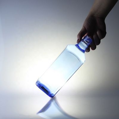 Acid Etch Custom Design Vierkante 750 ml Blauwe glasflessen voor Vodka Whisky Unique