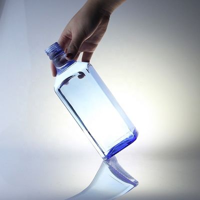 Acid Etch Custom Design Vierkante 750 ml Blauwe glasflessen voor Vodka Whisky Unique
