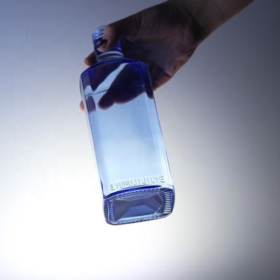 Acid Etch Custom Design Vierkante 750 ml Blauwe glasflessen voor Vodka Whisky Unique