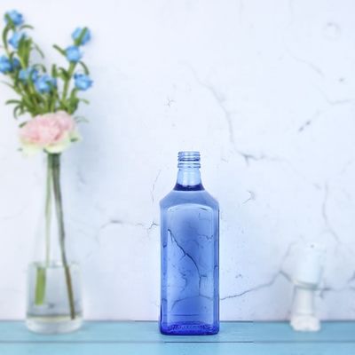 Acid Etch Custom Design Vierkante 750 ml Blauwe glasflessen voor Vodka Whisky Unique