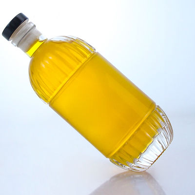 Glasfles voor industriële dranken met geïmprimeerd ontwerp en een ronde vorm van kurk