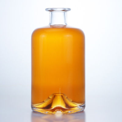 Glaskraag 750 ml Korte hals Ronde vorm Leeg, helder Flint Gin Rum Champagne Spirituosen Fles met kurk