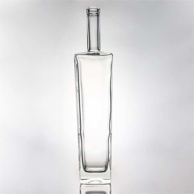 Hoofdmateriaal Glas 1000 ml Vierkante Whiskyfles met hoog sieraad en kurk